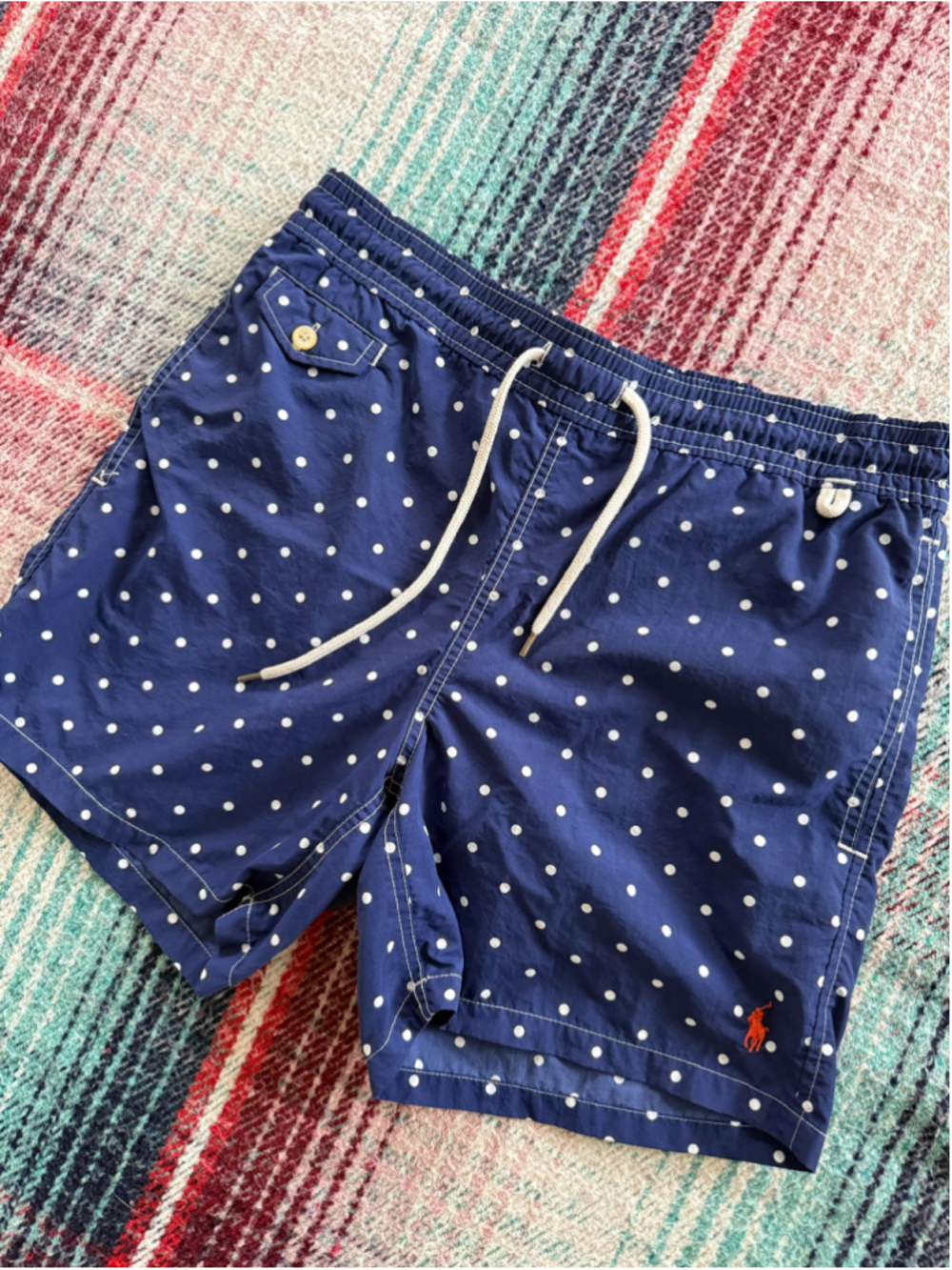 Vintage Polo Ralph Lauren Blue Polka Dot Swim Trunks Shorts S